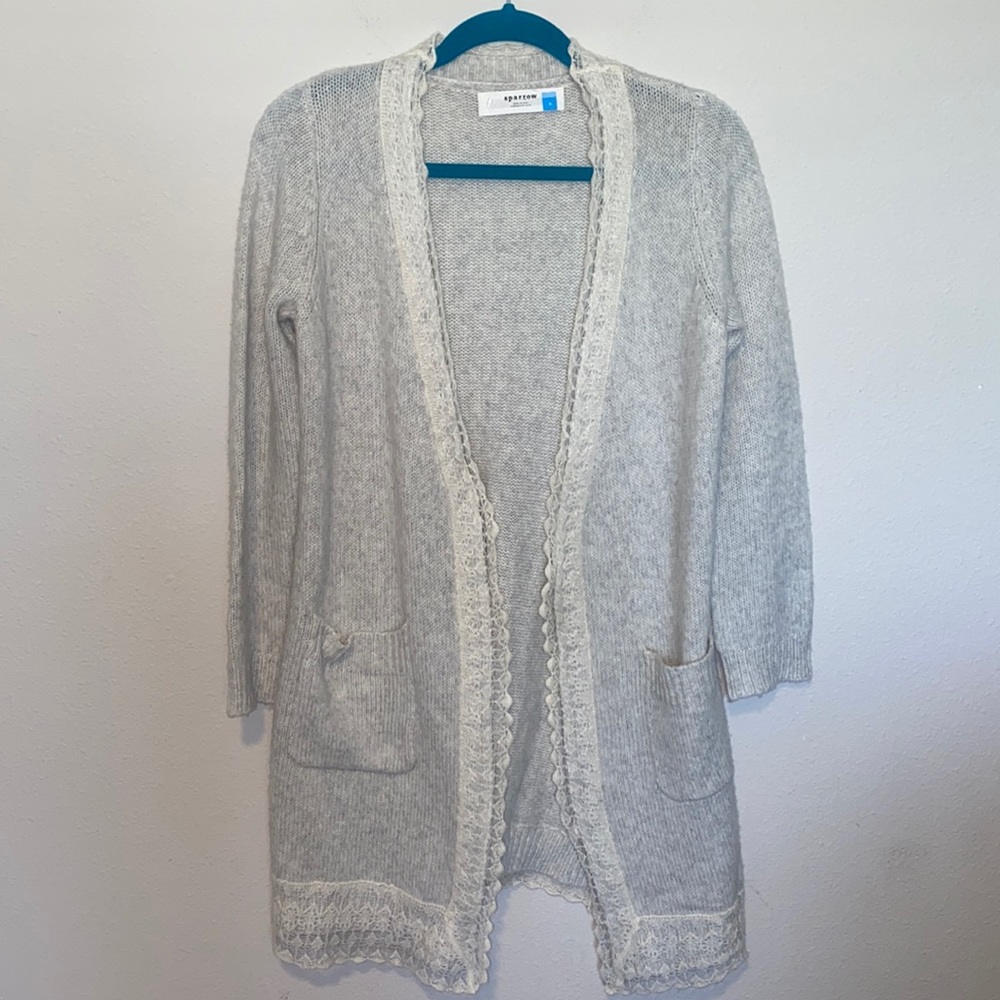 Anthropologie Sparrow Gray Cream Knit Cardigan S